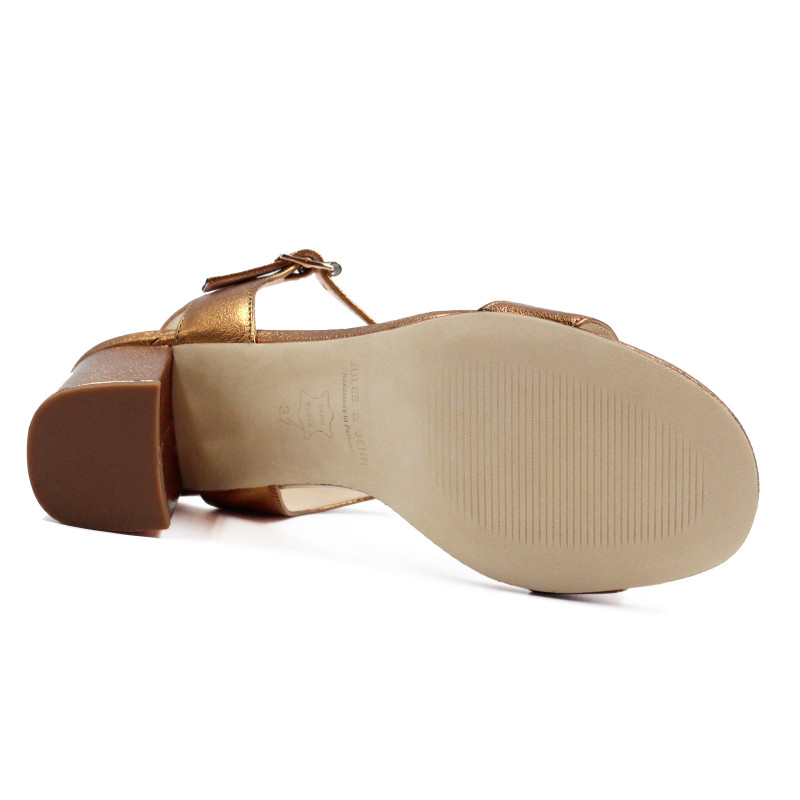 vue dessous sandales a talon cuir metallise bronze jules & jenn
