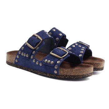 mules liege cloutees cuir daim bleu jules & jenn