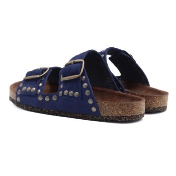 vue arriere mules liege cloutees cuir daim bleu jules & jenn