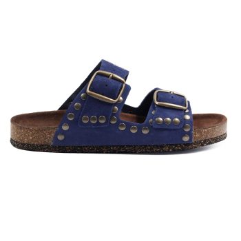 vue exterieur mules liege cloutees cuir daim bleu jules & jenn