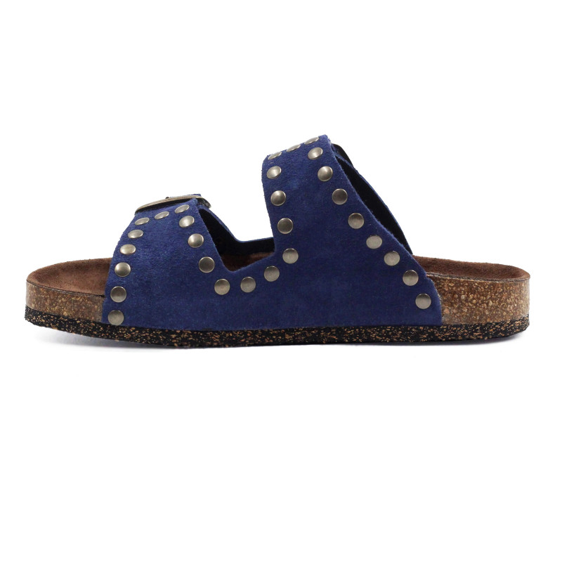 vue interieur mules liege cloutees cuir daim bleu jules & jenn
