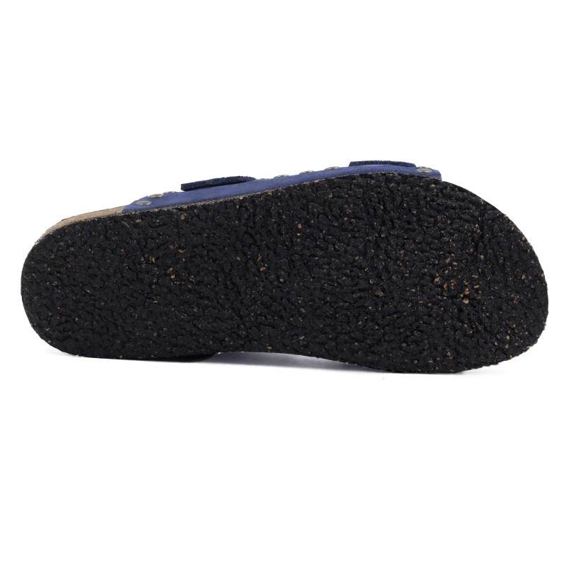 vue dessous mules liege cloutees cuir daim bleu jules & jenn