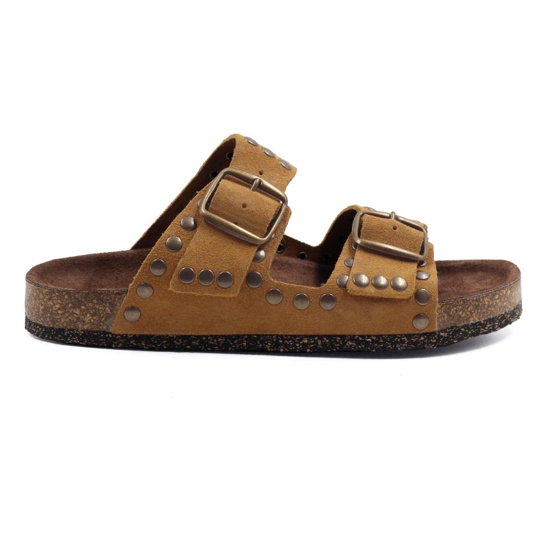 vue exterieur mules liege cloutees cuir daim camel jules & jenn