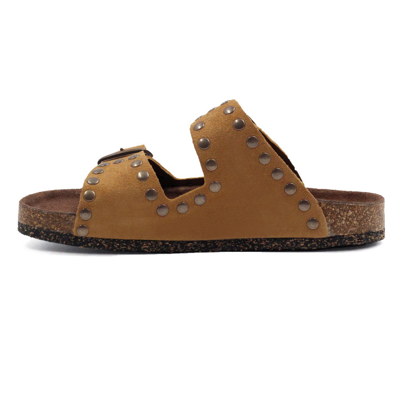 vue interieur mules liege cloutees cuir daim camel jules & jenn