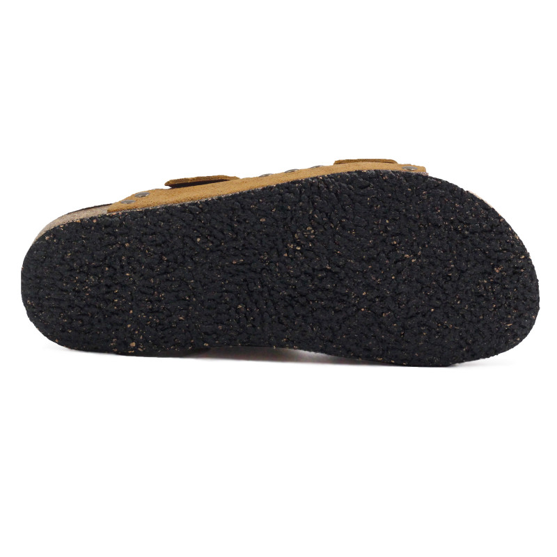 vue dessous mules liege cloutees cuir daim camel jules & jenn