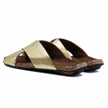 vue arriere mules liege croisees cuir metallise dore jules & jenn