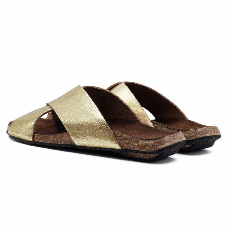 vue arriere mules liege croisees cuir metallise dore jules & jenn