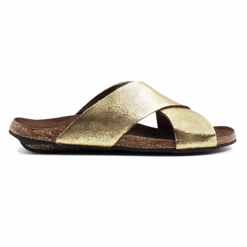 vue exterieur mules liege croisees cuir metallise dore jules & jenn