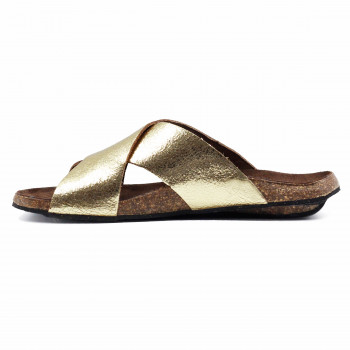 vue interieur mules liege croisees cuir metallise dore jules & jenn