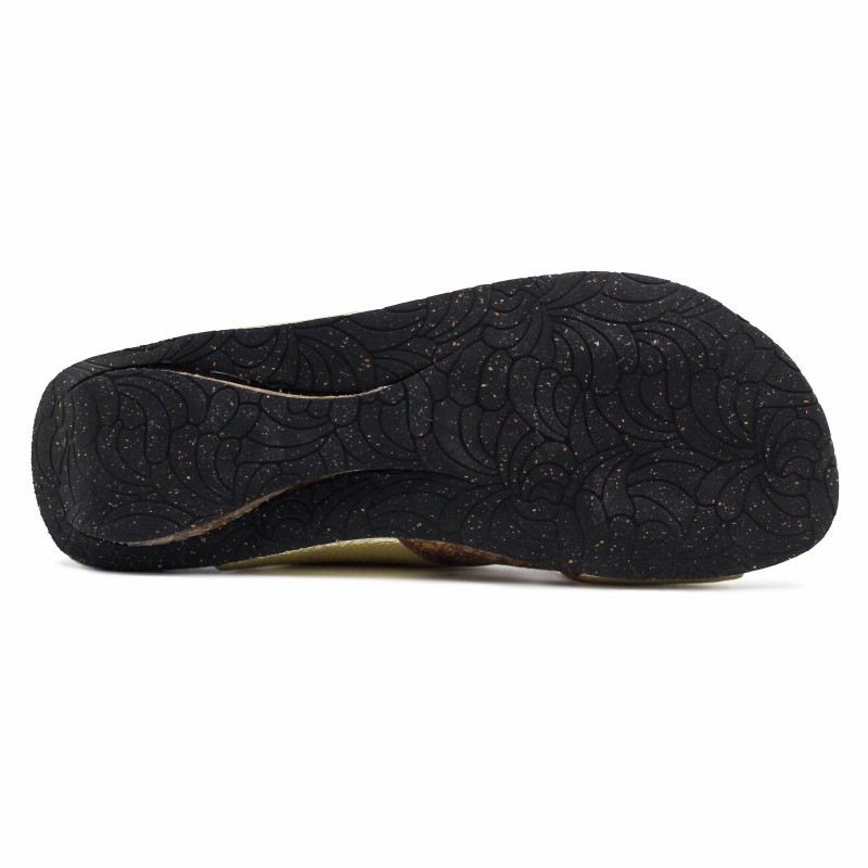 vue dessous mules liege croisees cuir metallise dore jules & jenn