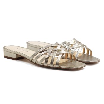 mules plates multibrides cuir metallise dore jules & jenn