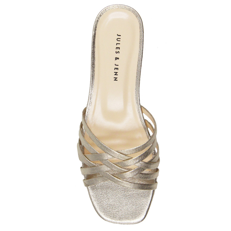 vue dessus mules plates multibrides cuir metallise dore jules & jenn