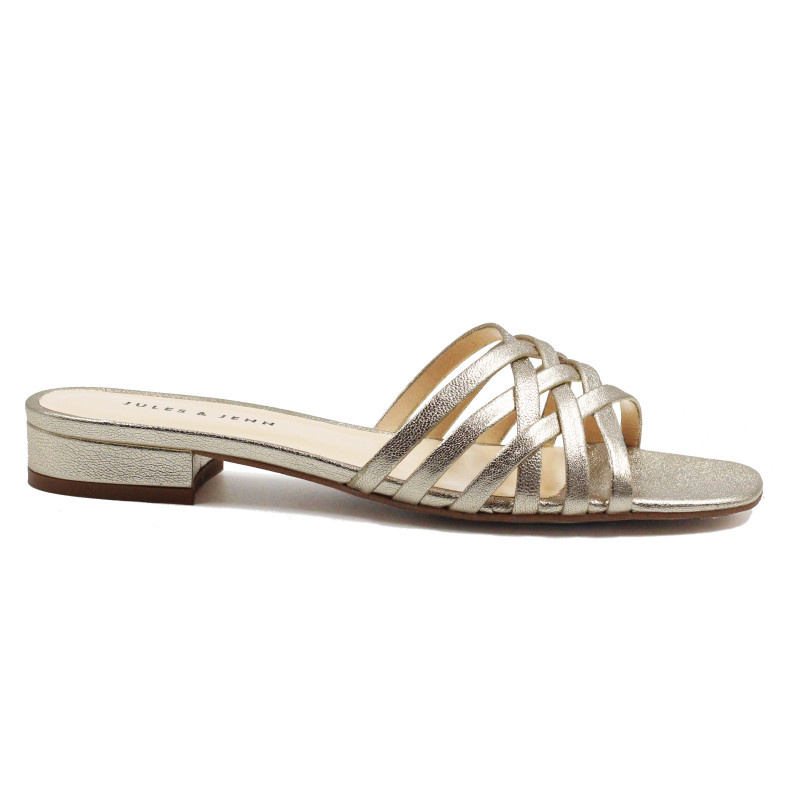 vue exterieur mules plates multibrides cuir metallise dore jules & jenn