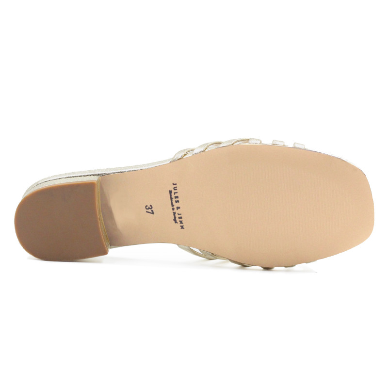 vue dessous mules plates multibrides cuir metallise dore jules & jenn