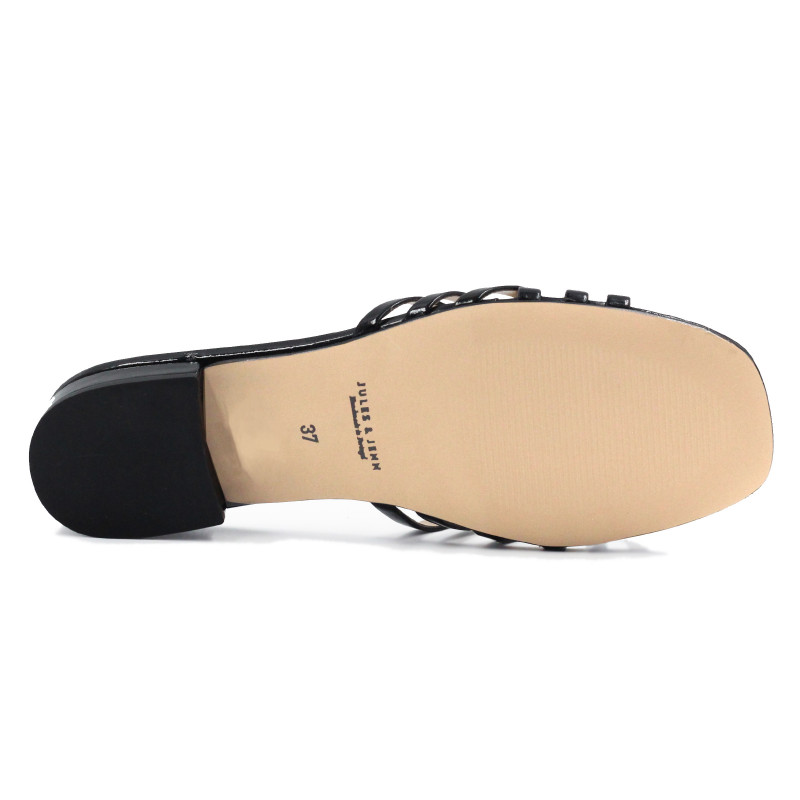 vue dessous mules plates multibrides cuir noir jules & jenn
