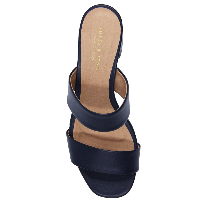 vue dessus mules talon bandeau fibre de pomme bleue jules & jenn