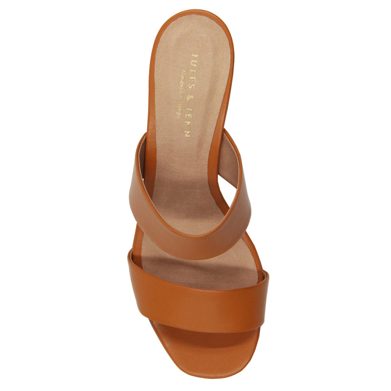 vue dessus mules talon bandeau fibre de pomme camel jules & jenn
