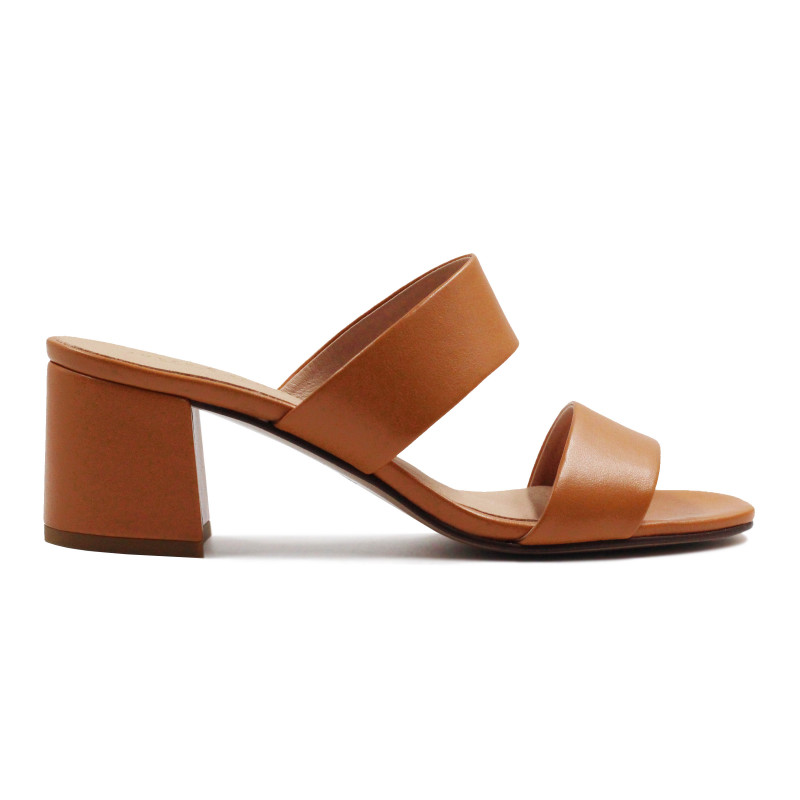 vue exterieur mules talon bandeau fibre de pomme camel jules & jenn