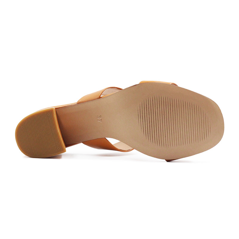 vue dessous mules talon bandeau fibre de pomme camel jules & jenn