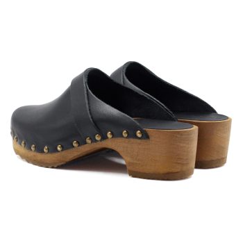 vue arriere sabots bois cuir noir jules jenn