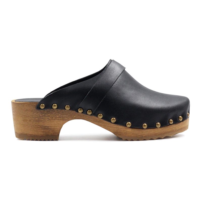 vue profil sabots bois cuir noir jules jenn