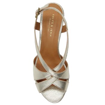 vue dessus sandales talon vintage cuir metallise dore jules & jenn