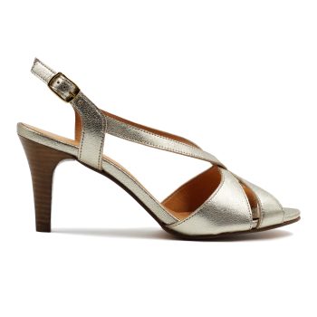 vue exterieur sandales talon vintage cuir metallise dore jules & jenn