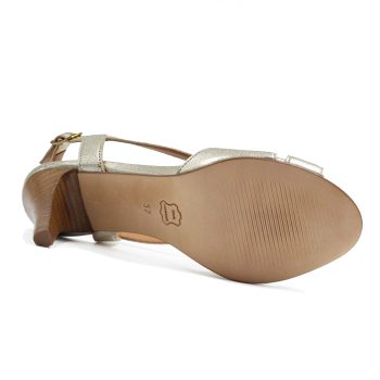 vue dessous sandales talon vintage cuir metallise dore jules & jenn