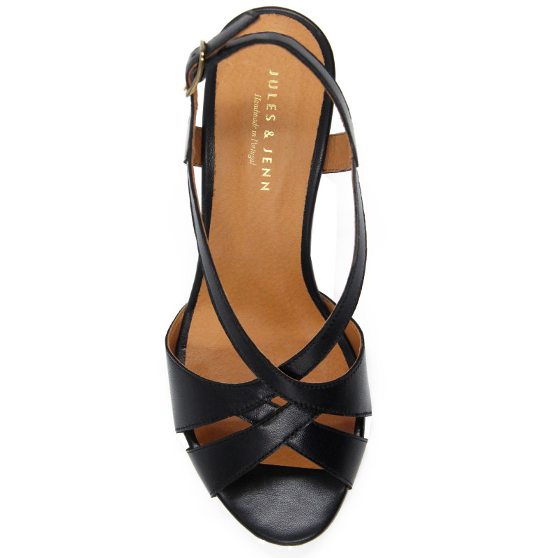 vue dessus sandales talon vintage cuir noir jules & jenn
