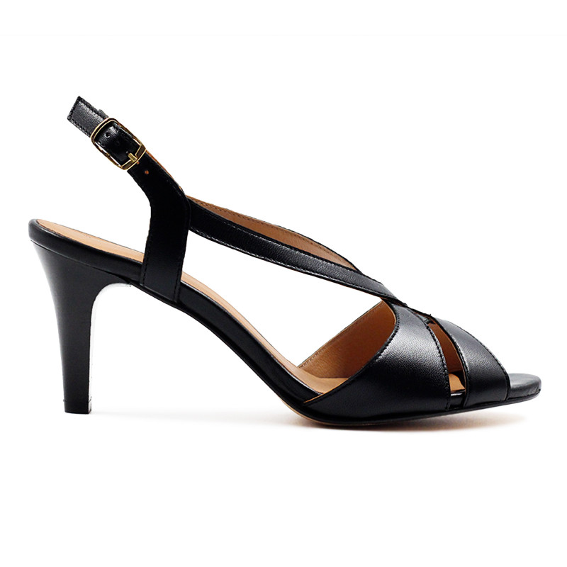 vue exterieur sandales talon vintage cuir noir jules & jenn