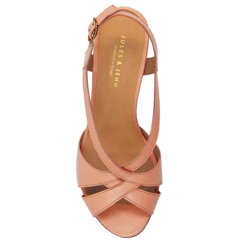 vue dessus sandales talon vintage cuir rose jules & jenn