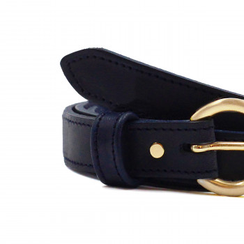 vue serree ceinture boucle d'or cuir bleu jules & jenn