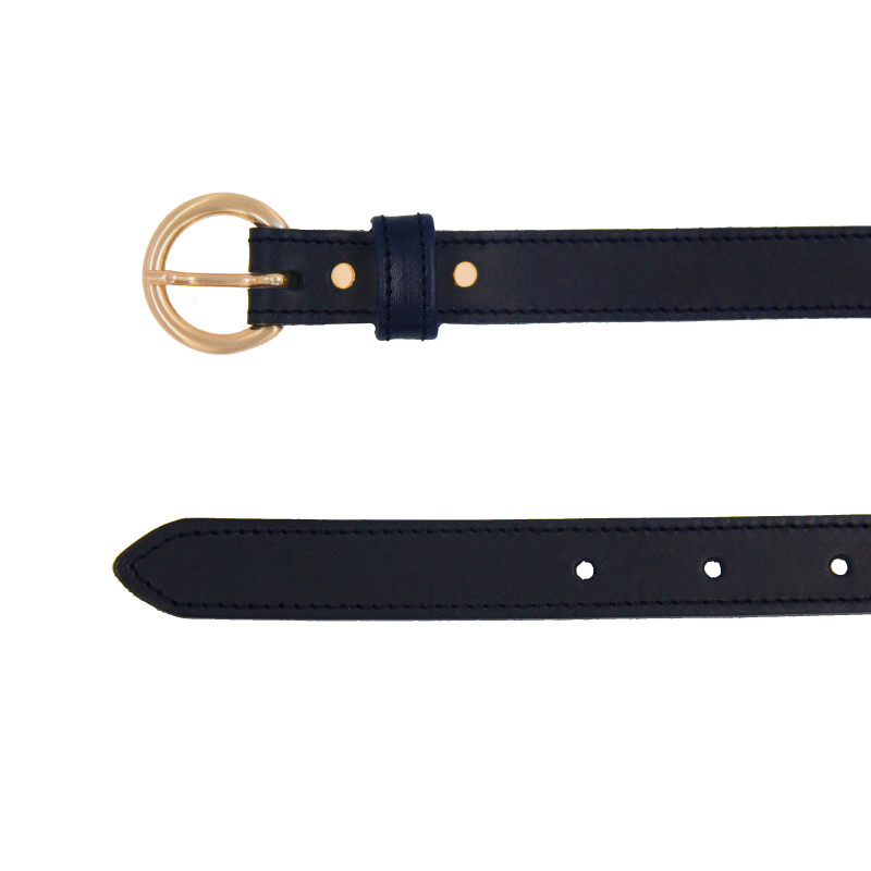 vue dessus ceinture boucle d'or cuir bleu jules & jenn