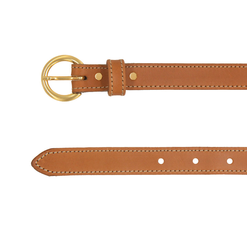 vue dessus ceinture boucle d'or cuir camel jules & jenn