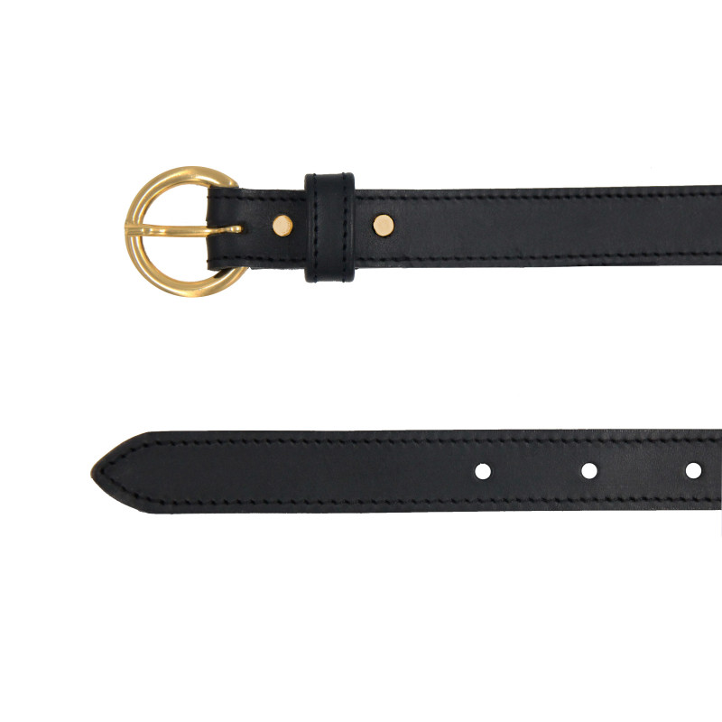 vue dessus ceinture boucle d'or cuir noir jules & jenn