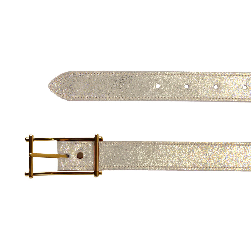vue dessus ceinture mademoiselle cuir metallise dore jules & jenn