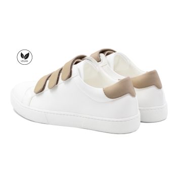 vue arriere baskets a scratch fibre de mais blanc & camel jules & jenn