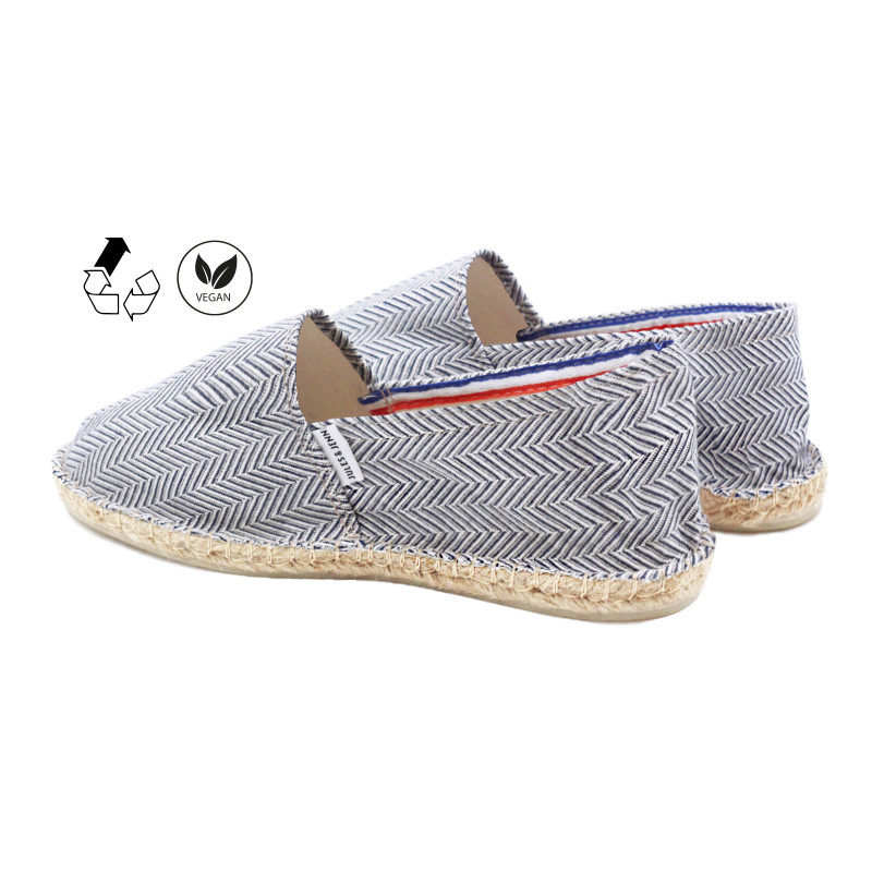 vue arriere espadrilles toile coton recycle blanc bleu jules & jenn