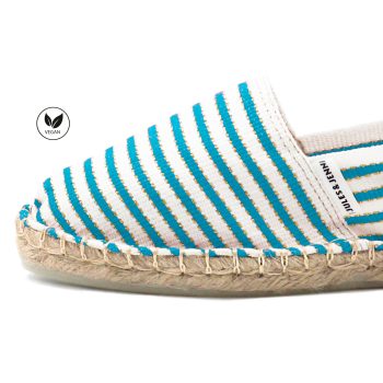 vue zoomee espadrilles toile coton turquoise dore jules & jenn