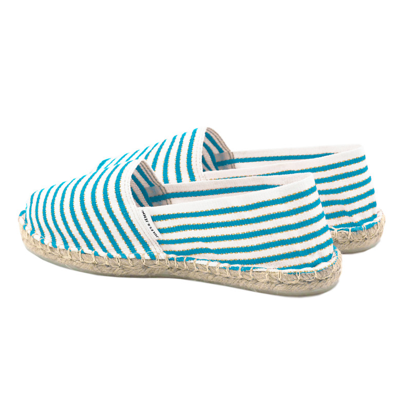 vue arriere espadrilles toile coton turquoise dore jules & jenn