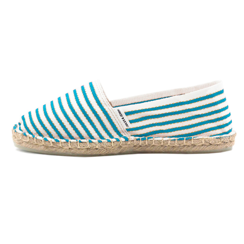 vue exterieur espadrilles toile coton turquoise dore jules & jenn