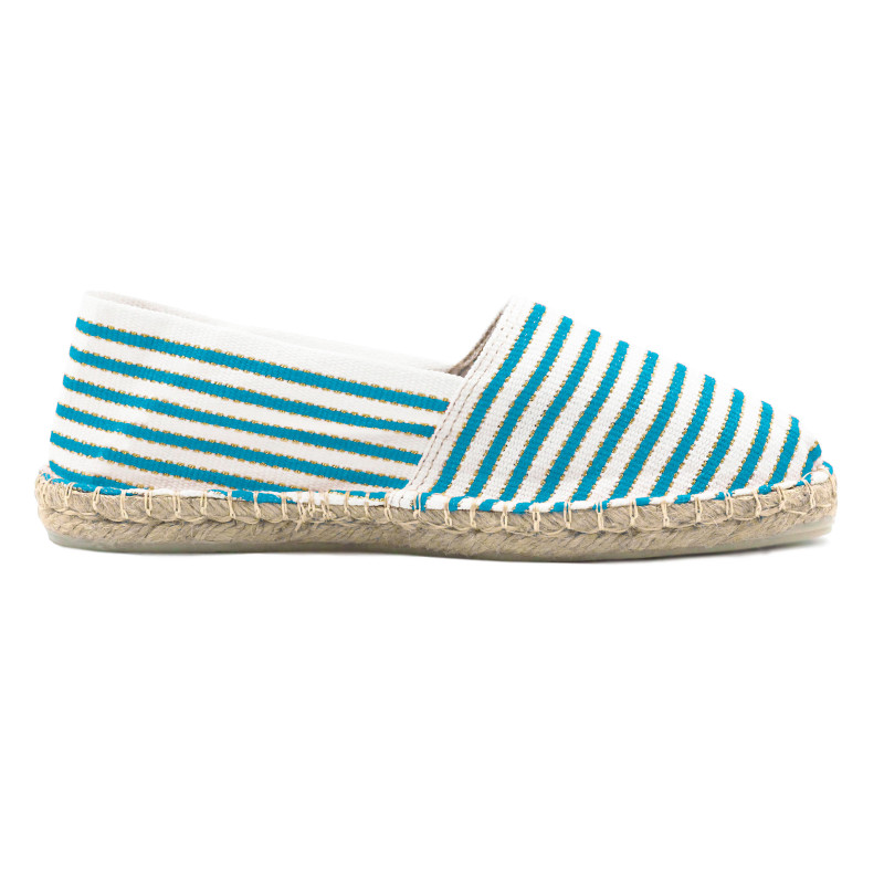 vue interieur espadrilles toile coton turquoise dore jules & jenn