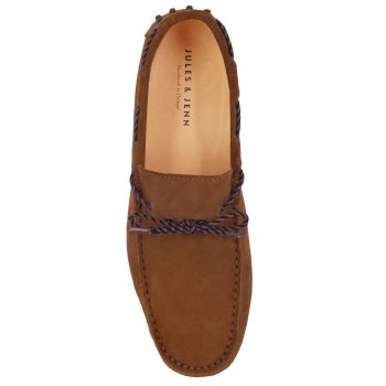 vue dessus mocassins tradition cuir daim cognac jules & jenn