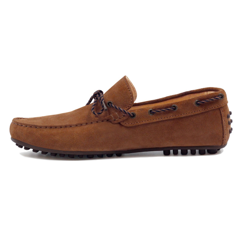 vue interieur mocassins tradition cuir daim cognac jules & jenn