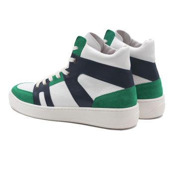 vue arriere baskets montantes cuir graine blanc & bleu jules & jenn
