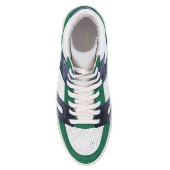 vue dessus baskets montantes cuir graine blanc & bleu jules & jenn