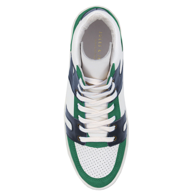 vue dessus baskets montantes cuir graine blanc & bleu jules & jenn