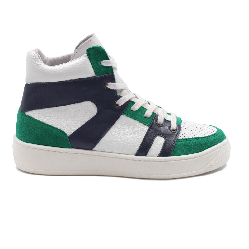 vue exterieur baskets montantes cuir graine blanc & bleu jules & jenn
