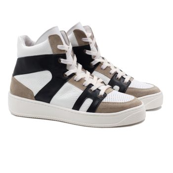 baskets montantes cuir graine blanc & noir jules & jenn