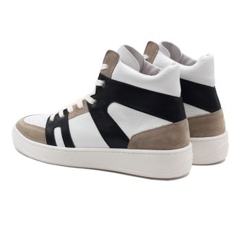 vue arriere baskets montantes cuir graine blanc & noir jules & jenn